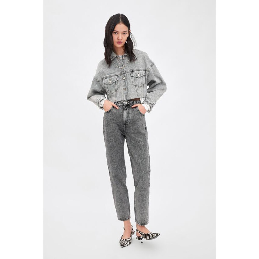 Zara Grey Acid Wash Mom Jeans